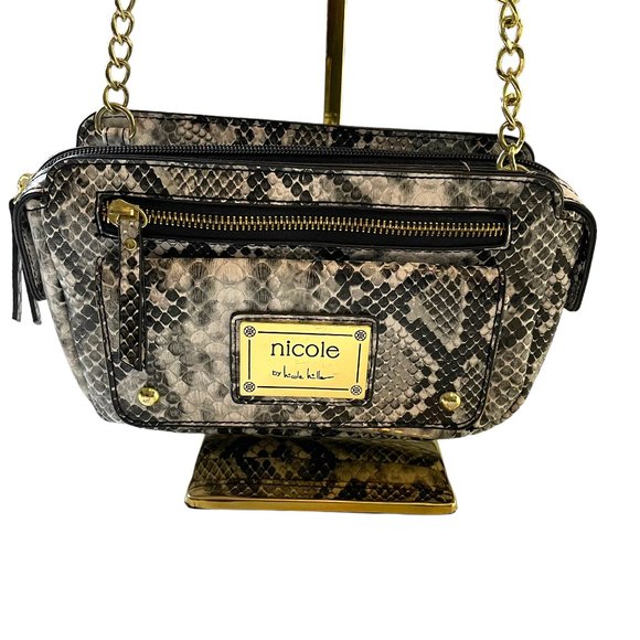 NICOLE By NICOLE MILLER Snakeskin Print Shoulder Bag Zipper Pocket Pouche Medium - Picture 1 of 16